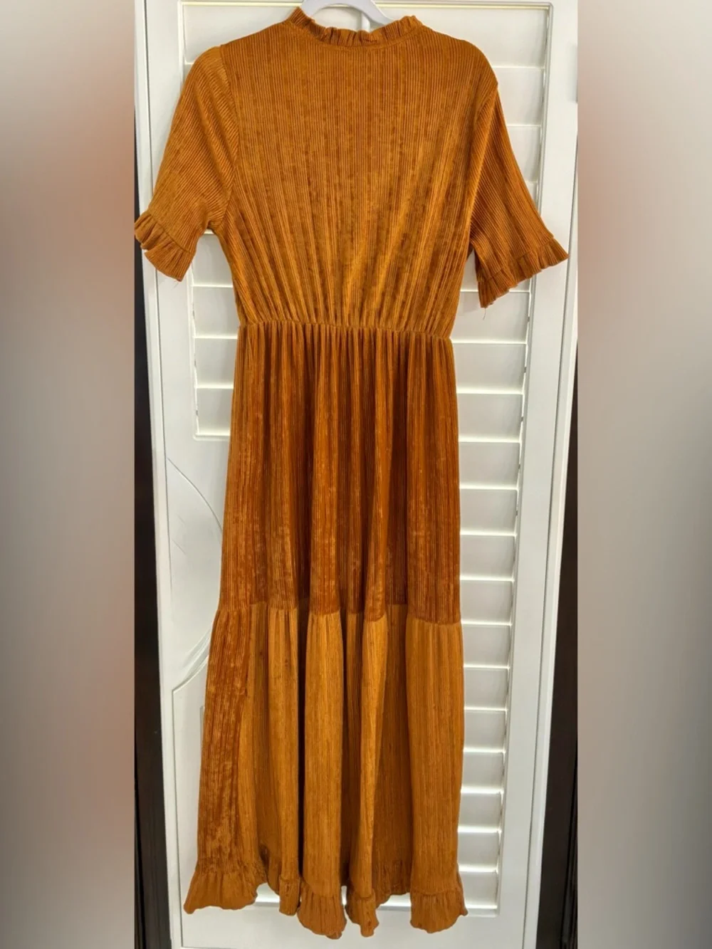 Ces Femme Rust Corduroy Midi Dress Ruffle Boho Prairie Kentucky Derby Style - Picture 3 of 5